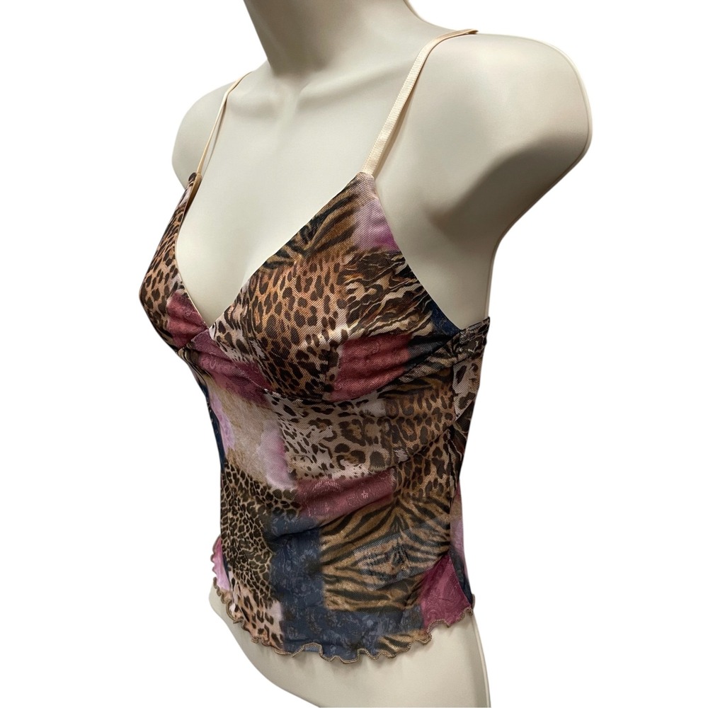 Edikted Mixed Animal Print Mesh Camisole Top Brown Pink Patchwork Small - Picture 5 of 7